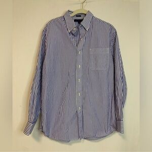 Tommy Hilfiger Men's Blue Striped Slim Fit Button Up Long Sleeve Shirt Size 16